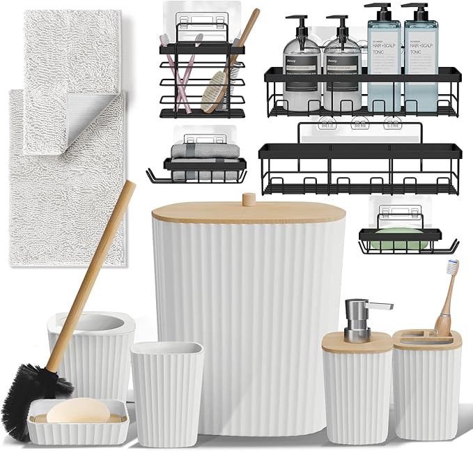 Clara Clark Bathroom Set - Christmas Bathroom Sets, Xmas Bathroom Accessories Set, 6PC Bathroom Accessory Set with Toilet Brush, Trash Can & Soap Dispenser