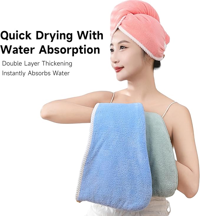Microfiber Hair Towel, Hair Towel wrap for Women,Hair wrap Towels,Hair Turbans for Women Wet Hair, wrap for Kids (Blue and Grey) 1pcs