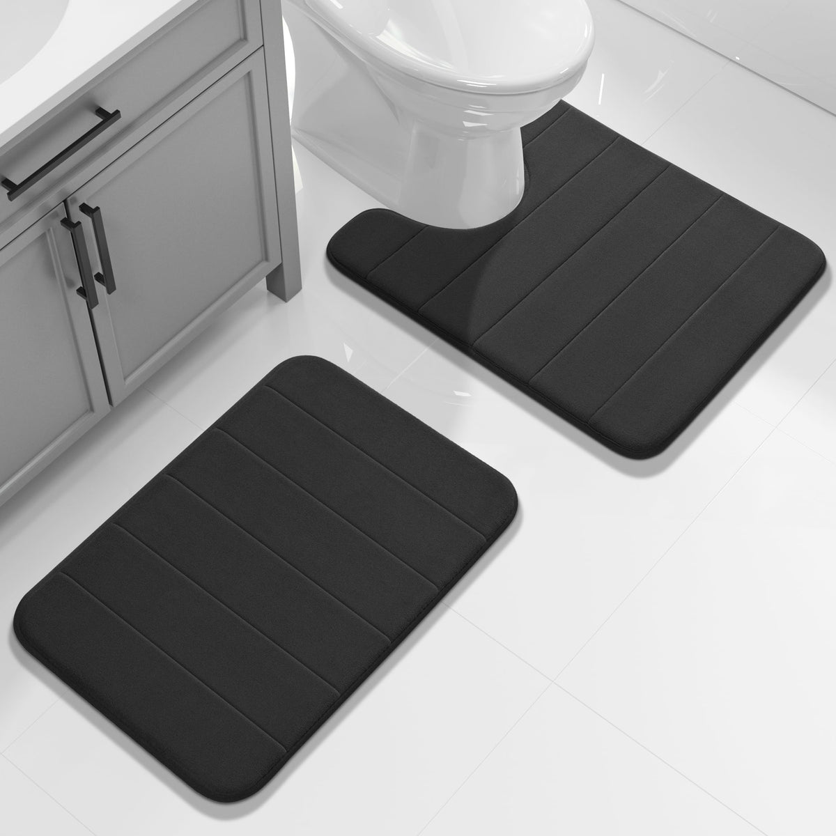 Yimobra Memory Foam Bathroom Mat Set, 24 x 17 & 24 x 20 in, Navy Blue