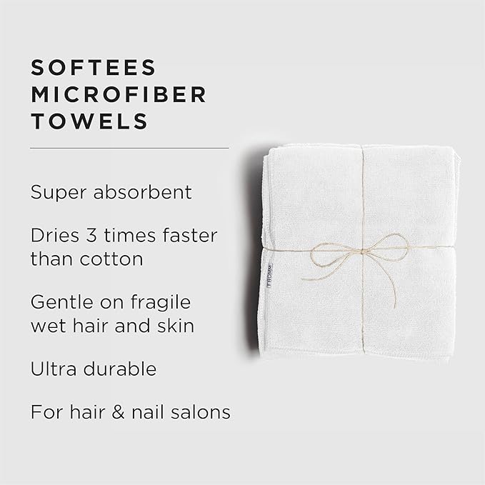 Fromm Softees Microfiber Hair Towels, Absorbent Salon Hair Towels for Hairstylists, Barbers, Spa & Gym, Fast-Drying, Ultra-Soft, Lint-Free, Multi-Purpose Towels, 16" x 29"- 10-Pack - White
