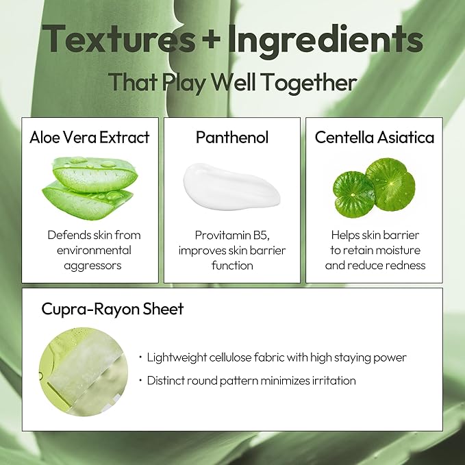 LAPCOS K Beauty Aloe Sheet Mask - Soothing & Hydrating Face Masks with Aloe Vera, Panthenol & Centella - Restores Elasticity & Repairs Skin Barrier - Breathable Sheet - Korean Skin Care (Pack of 5)