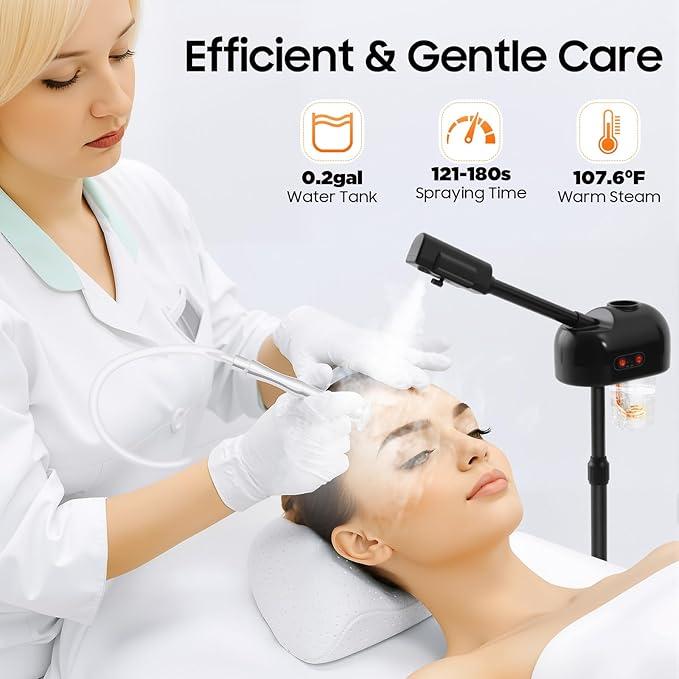 Professional Facial Steamer, Pedicure Steamer Machine with Water Tank and Wheel, Floor Standing Skin Care Equipment for Barber Stores, Beauty Salons (Black)