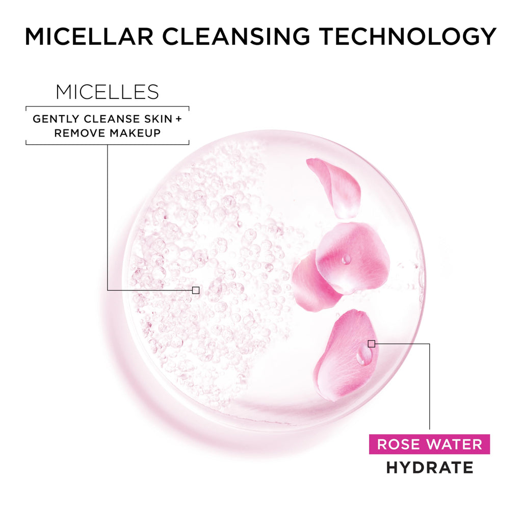 Garnier Micellar Water with Rose Water and Glycerin, Hydrating Facial Cleanser & Makeup Remover, For All Skin Types, Vegan, Cruelty Free, 23.7 Fl Oz (700mL), 1 Count