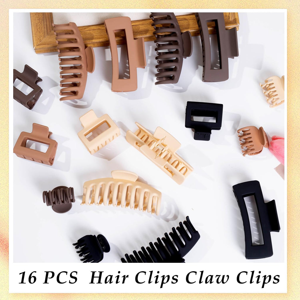 16 PCS 4.4" Large Hair Clips,Claw Clips,FDBJulyy Hair Clips for Women & Girls,4 Styles 4 Colors 16 Pack Strong Hold Matte Claw Hair Clip for Women Thick Hair & Thin Hair, 90's Vintage