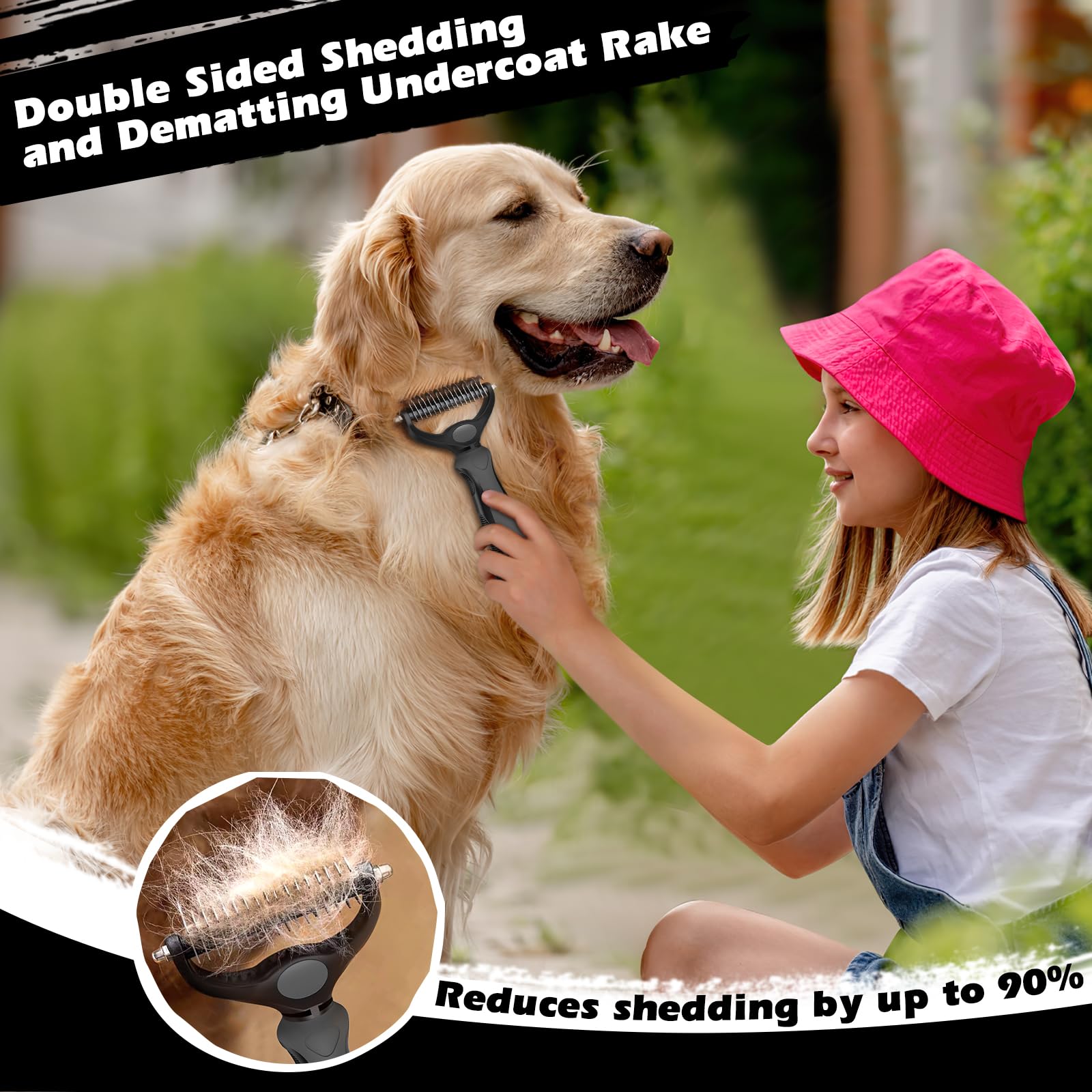 Professional 3PCS Self Cleaning Slicker Brush & Pet Grooming Rake & Flea Comb for Dogs,Cats and Horses | Double-Sided Dematting Comb & Skin Friendly Deshedding Grooming Tool | Pet Supplies (Grey)