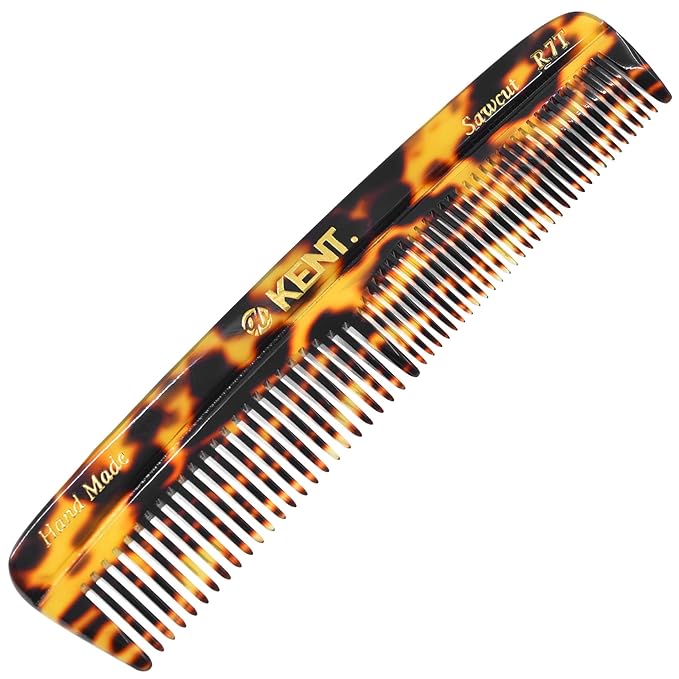 Kent R7T Double Tooth Hair Pocket Comb, Small Coarse/Wide Comb for Hair, Beard, and Mustache Grooming for Men, Women, and Kids - Saw Cut, Hand Polished, Handmade in England
