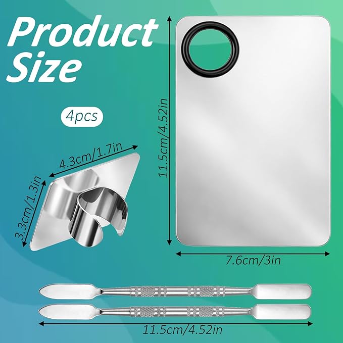 2 Pcs Makeup Mixing Palette with 2 pcs Foundation Spatula, Stainless Steel Cosmetic Makeup Palette Tray Professional Nail Mixing Tray for Foundation, Lipstick, Nail Art and More