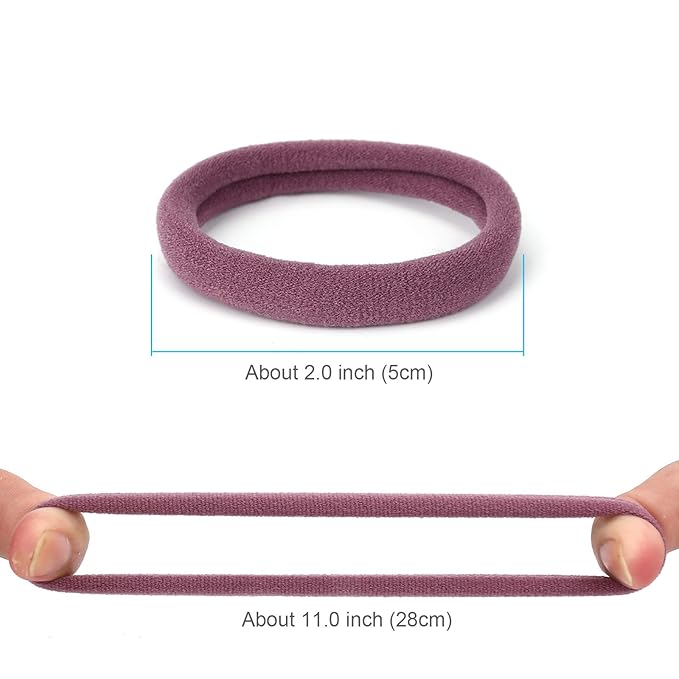 Qarwayoc 50PCS Large Hair Ties, Thick Cotton Seamless Hair Ties, Hair Elastic Ponytail Holders, No Damage for Thick Heavy Hair, 2 Inch in Diameter, 5 Colors