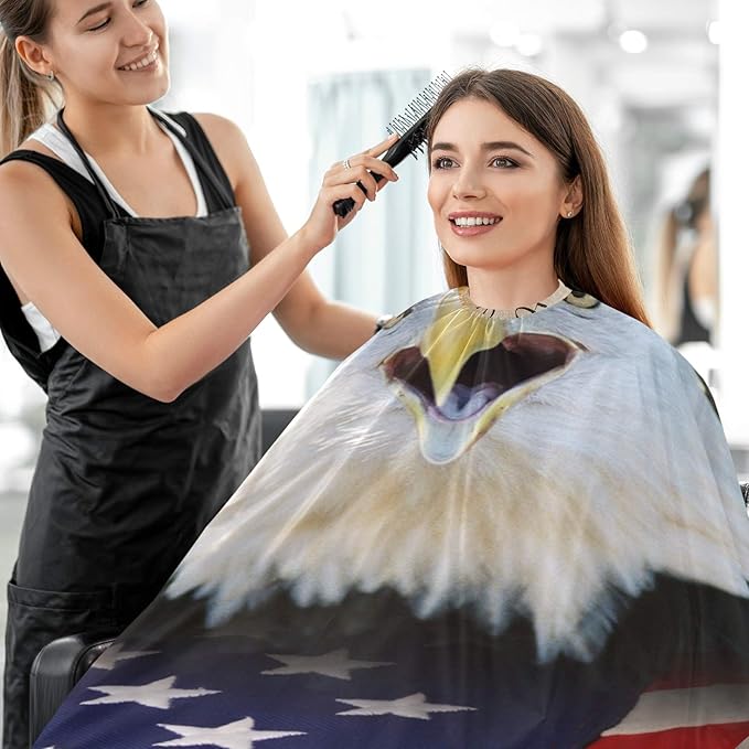 Visesunny Barber Cape with American Flag & Bald Eagle - Polyester Hair Cutting Salon Apron & Bib