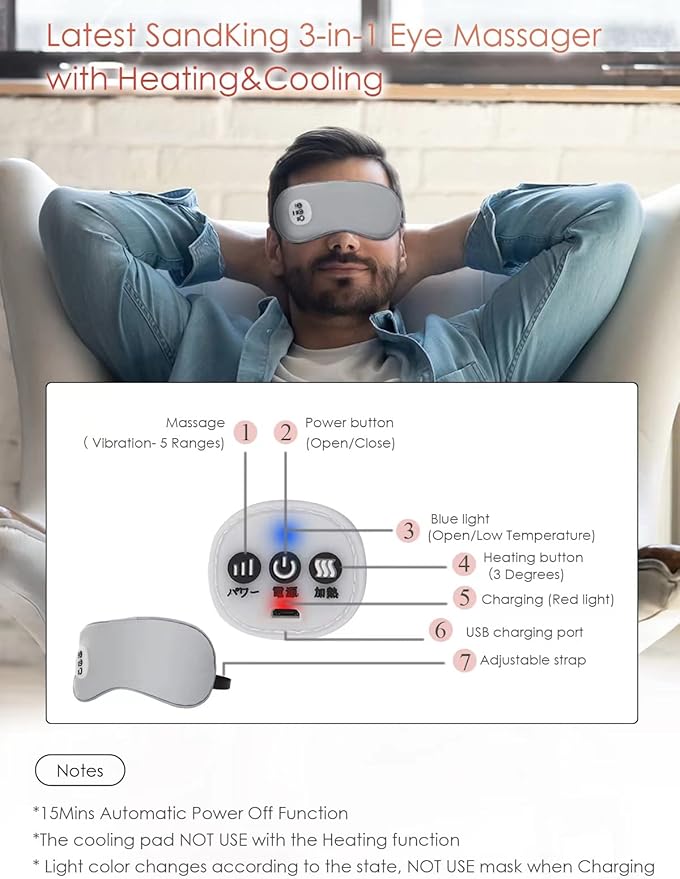 SandKing Cordless Heated Eye Massager with Cooling Eye Pad, Vibrating Heating Sleeping Mask for Men Women Kids -USB Charing Heated Eye Mask Electric for Dry Eyes, Relax,Travel (Pink)