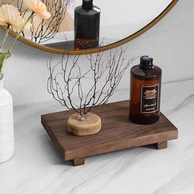 Wood Bathroom Tray Farmhouse Decor Kitchen Soap Holder, 9"x6" Walnut