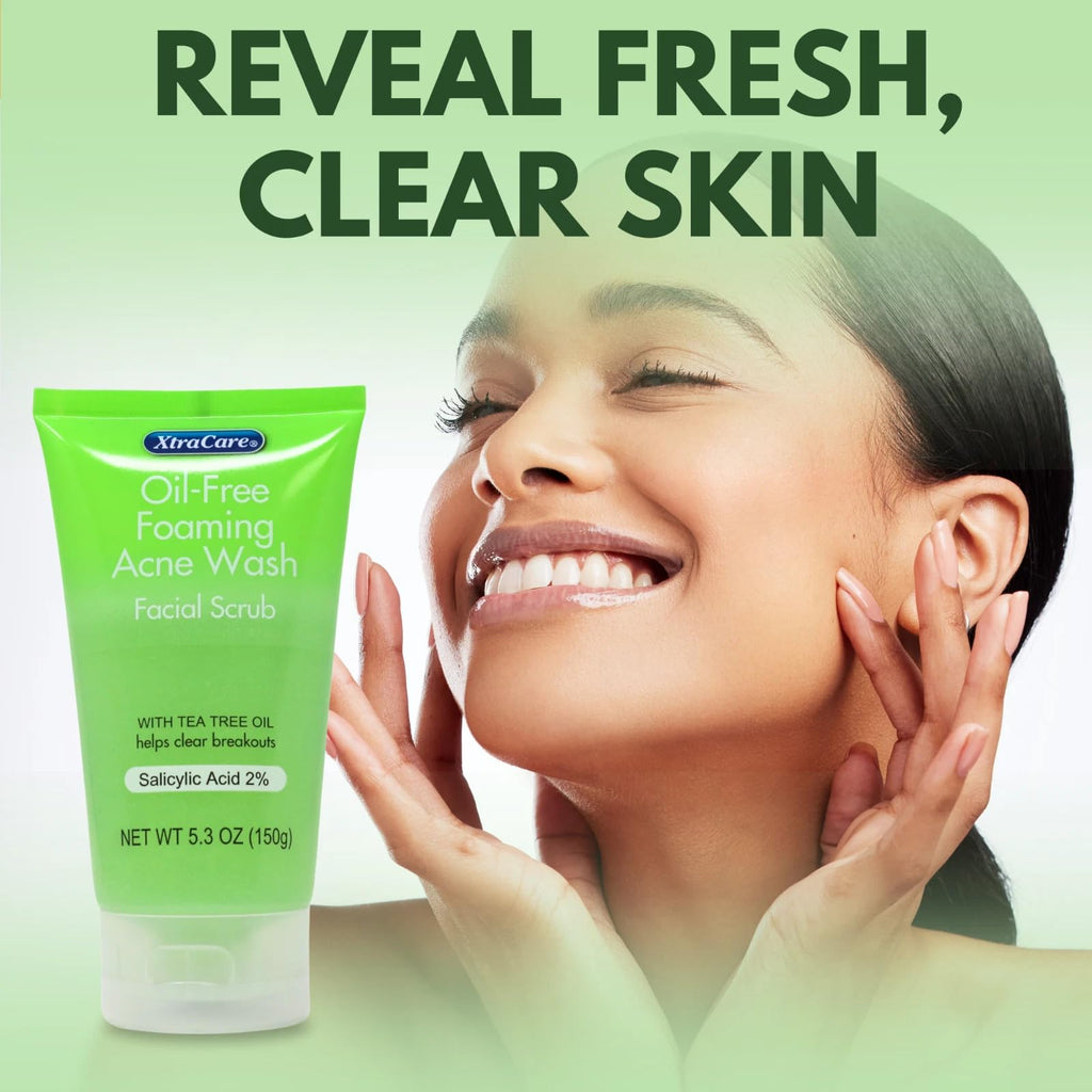 XtraCare OIL FREE FOAMING ACNE WASH Facial Scrub 5.3 oz. with Tea Tree Oil (Pack of 2)