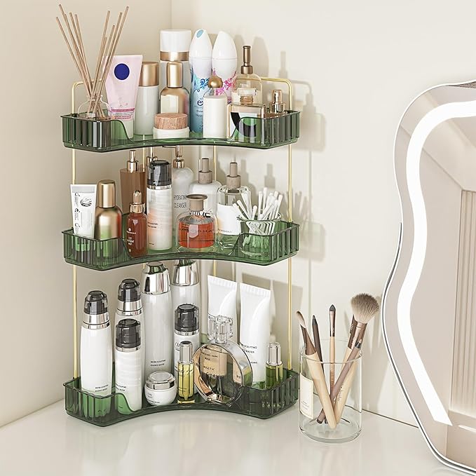 Webetop Corner Makeup Organizer 2 Tier Bathroom Storage with Brush Holder