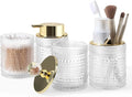 DASITON Bathroom Accessories Set,4Pcs Glass Bathroom Counter Set with Foaming Soap Dispenser,Toothbrush Holder,Bathroom Tumbler,Cotton Swab Jars, for Vanity Bathroom Decor(Clear A)