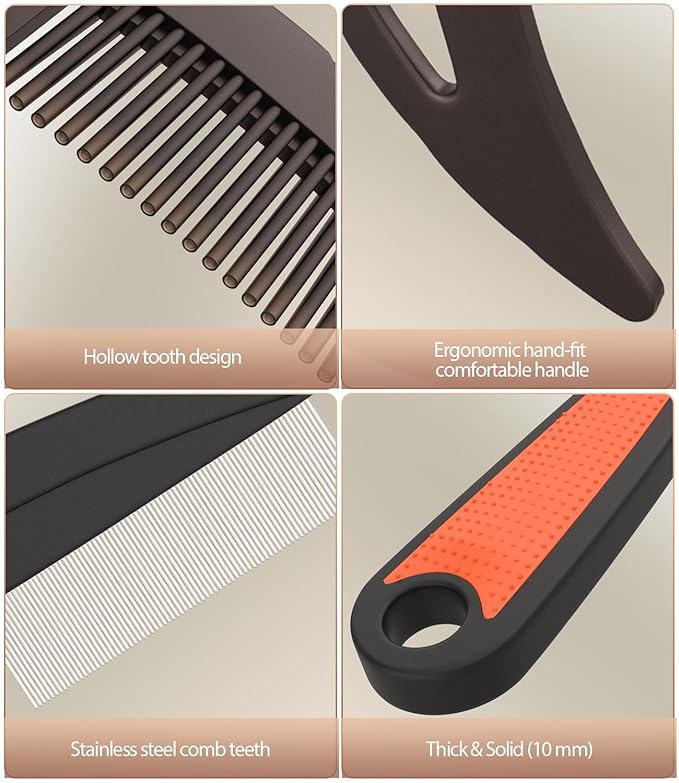 Self-Cleaning Dandruff Comb 2-Pack, Hollow Teeth Button-Release Scalp Detox, Fine Tooth 0.5mm & 2mm for Nits Buildup Removal, Women Men Kids, Stainless Steel Ergonomic Anti-Slip Hair Care Tool
