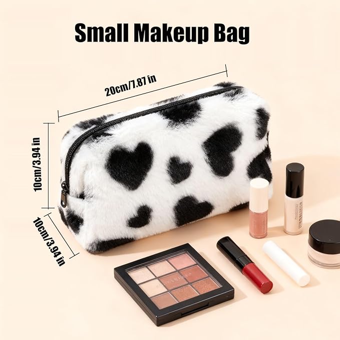 HABUAETY Makeup Bag Small Cosmetic Bags for Purse Women Girls Plush Simple Heart Make Up Pouch