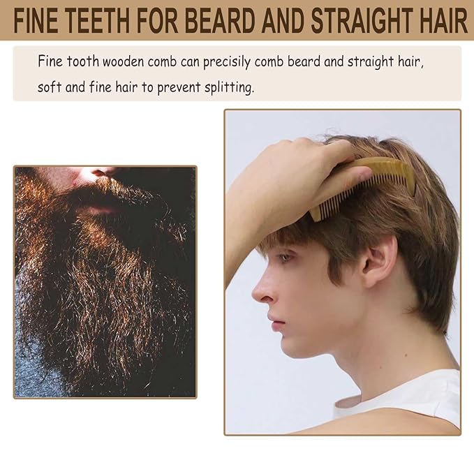 Moreinday 2 Pack Wooden Comb, Beard Comb for Men, Hair Combs for Women