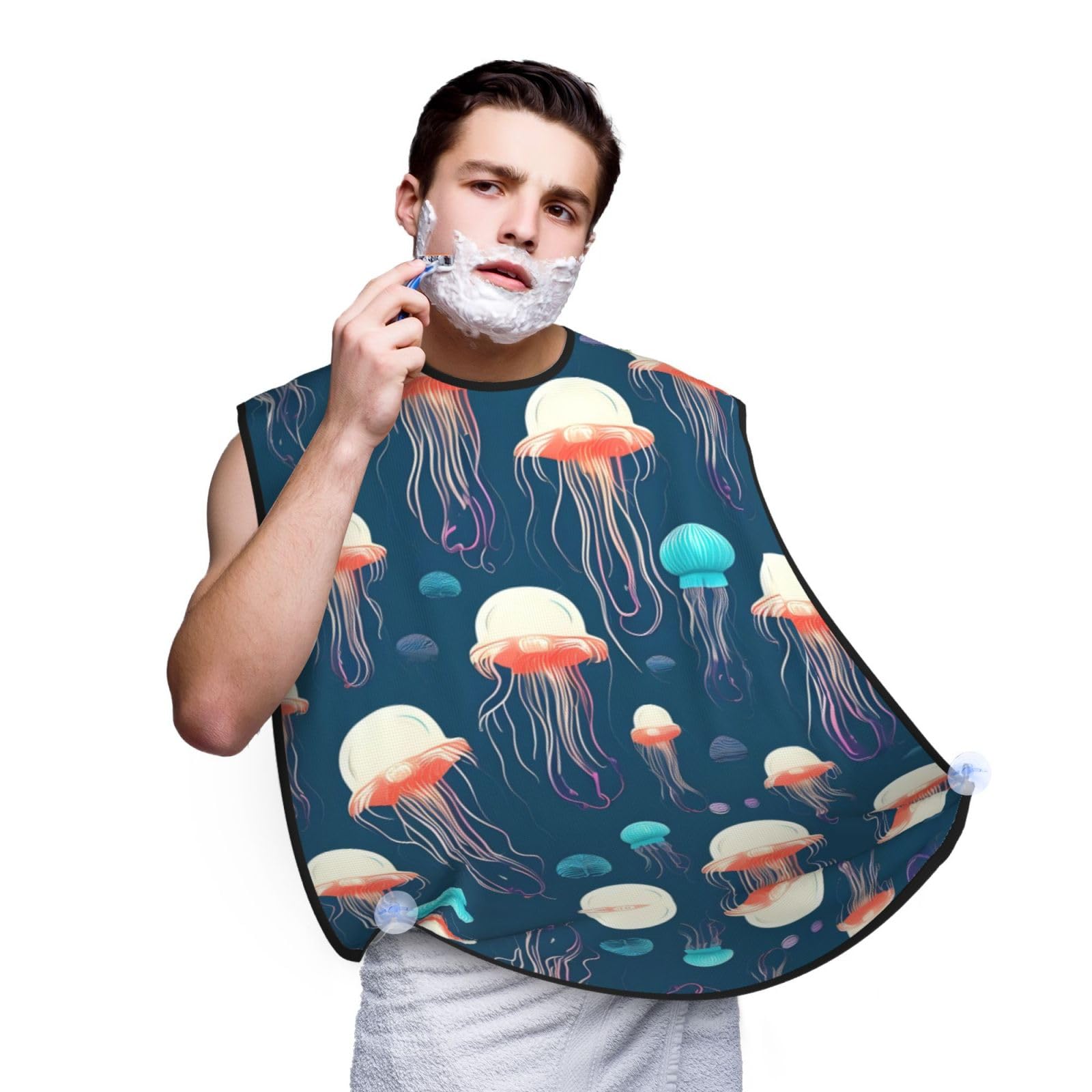 YQxwJL Jellyfish Pattern Print Beard Bib Shaving Apron, Beard Hair Trimming Cape Gift For Dad