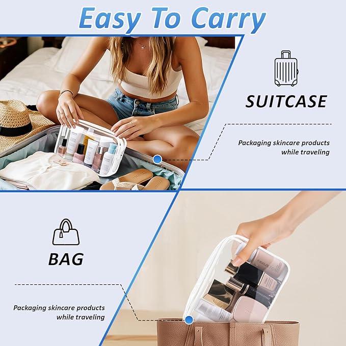 CHICAUP Clear Makeup Bags Plastic Cosmetic Bag TAS Toiletry Bag for Travelling PVC Clear Pouch Organizer Bag for Women (4, white, Multisize)