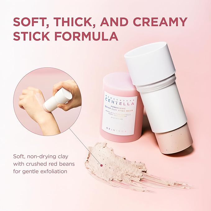 SKIN1004 [Hudson's Pick] Poremizing Quick Clay Stick Mask, Facial Clay Mask for Pores, Centella Clay Stick for Pore Minimizing, Pink Pore Mud Mask for Sebum Balance, Korean Skin Care, 0.95 oz / 27g