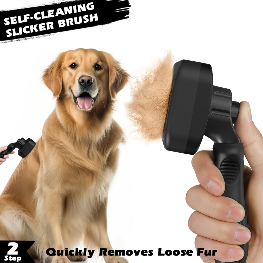 Professional 3PCS Self Cleaning Slicker Brush & Pet Grooming Rake & Flea Comb for Dogs,Cats and Horses (Yellow)