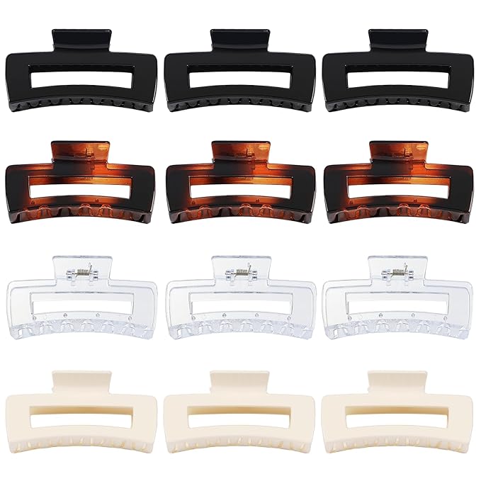 Sisiaipu 4.1 Inch Large Claw Clips - 12 Pcs Jumbo Square Jaw Clips for Thick Hair, Bulk Hair Accessories for Women and Girls - Transparent