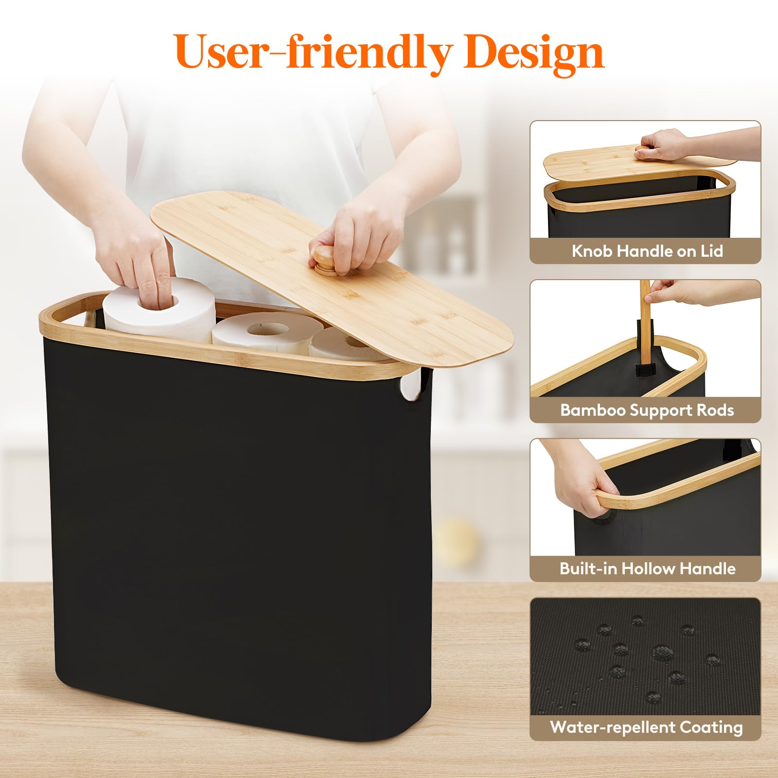 Lifewit Toilet Paper Storage Holder, Extra Large Stand Basket, 30L, Black