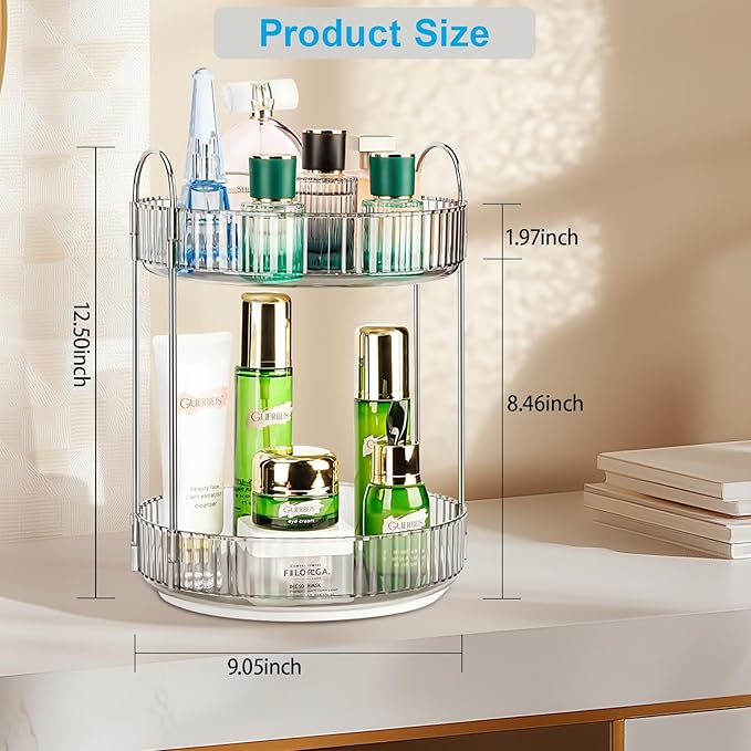 Niluks 360 Rotating Makeup Organizer, 2 Tier Lazy Susan Bathroom Counter Organizer, Skincare Organizers, Spinning Perfume Organizer & Vanity Organizer Countertop (Classic Grey, 2 Tier)