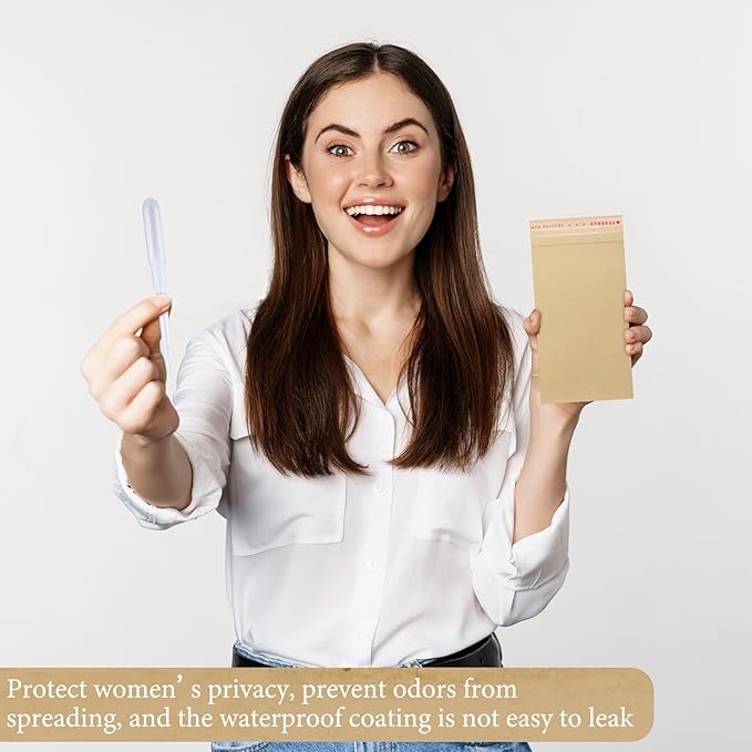 Saypacck 100 Pcs Tampons Disposal Bags Sanitary Napkin Disposal Bags Bulk Feminine Hygiene Disposal Bag Bulk Kraft Tampons Bag for Feminine Products with Self Adhesive for Women Girls, 5.91" x 3.15"