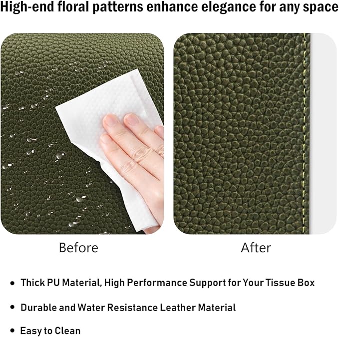 PARIERIS Tissue Box Cover PU Leather Tissue Holder Rectangle Facial Tissue Case Tissue Box Organizer Dispenser for Bathroom, Kitchen, Home, Office, Tabletop (OliveGreen, Tall)