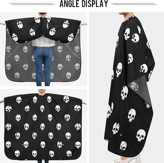 visesunny Barber Cape White Skull Black Pattern Polyester Hair Cutting Salon Cape Apron Anti-Static Haircut Shaving Cloth Beard Shaving Bib Hairdressing Cape