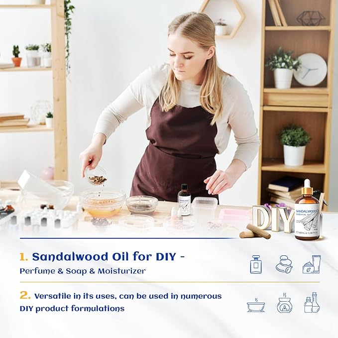 HIQILI Sandalwood Essential Oils for Perfume, Diffuser & Skin Care