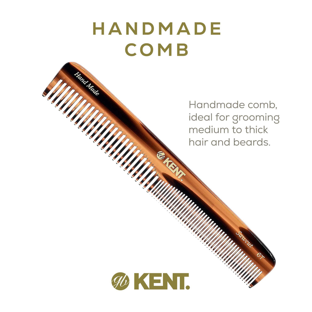 Kent 6T Fine Tooth and Wide Tooth Hair Comb, Handmade Styling Comb for Hair Care, Barber Combs, Beard Combs For Men, Styling Grooming for Men, Women and Kids