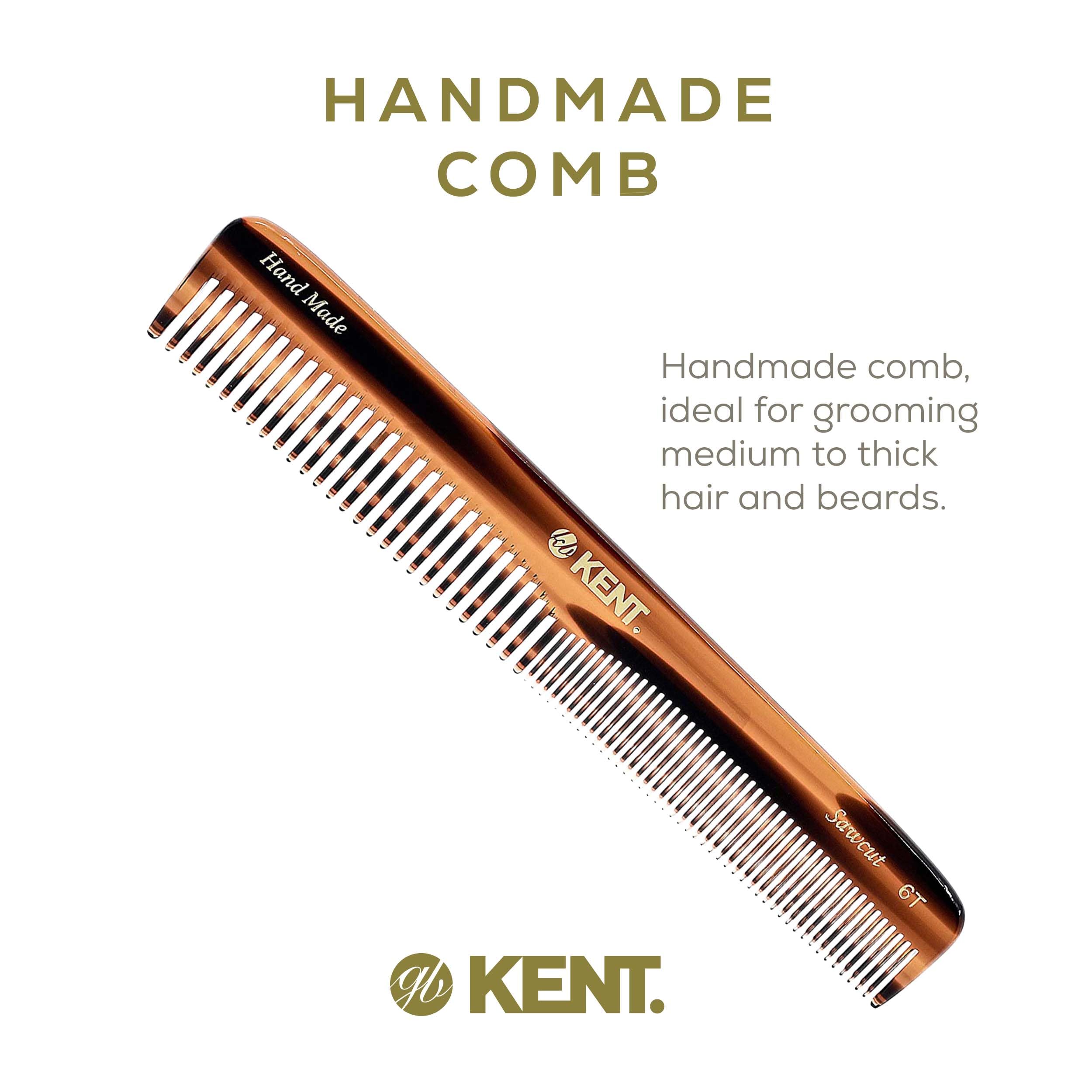 Kent 6T Fine Tooth and Wide Tooth Hair Comb, Handmade Styling Comb for Hair Care, Barber Combs, Beard Combs For Men, Styling Grooming for Men, Women and Kids