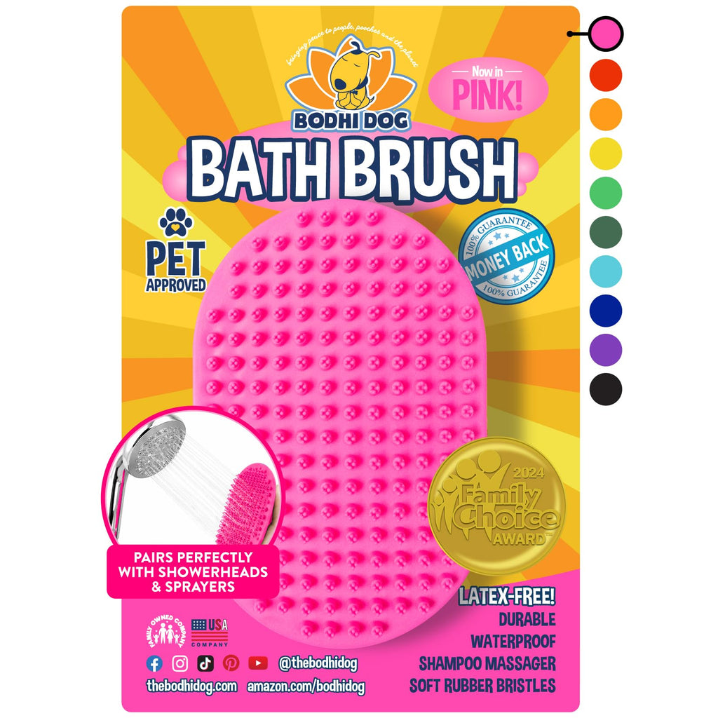 Bodhi Dog Shampoo Brush - Pet Grooming & Bath Supplies for Dogs and Cats - Bath Brush for Long & Short Hair - Premium Scrubber for Shower, Showerhead, Sprayer & Bathing (One Pack, Pink)