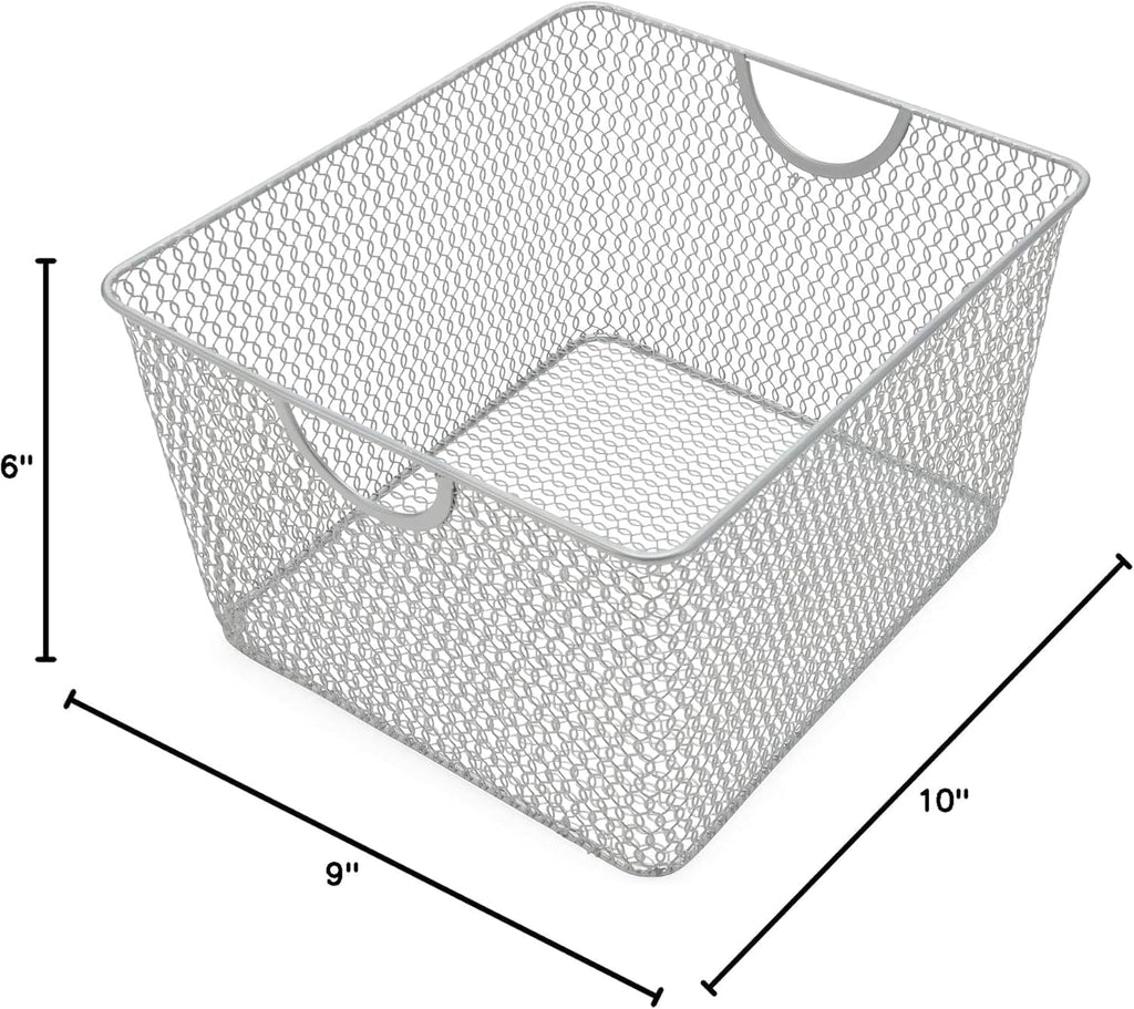 YBM Home Kitchen Pantry Organizer Wire Basket for Shelves, Cabinets, Pantry, Countertop, Mesh Open Storage Bin Metal Basket for Organizing Food Supplies 10” x 9” x 6”, Pack of 2, Silver