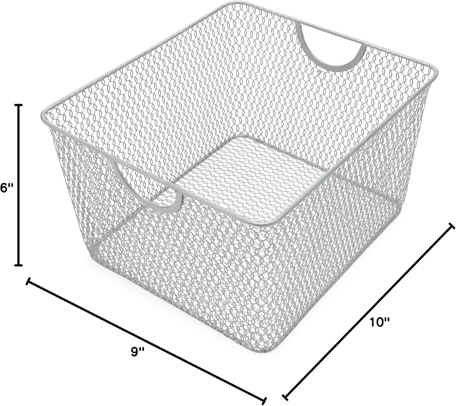 YBM Home Kitchen Pantry Organizer Wire Basket for Shelves, Cabinets, Pantry, Countertop, Mesh Open Storage Bin Metal Basket for Organizing Food Supplies 10” x 9” x 6”, Pack of 2, Silver