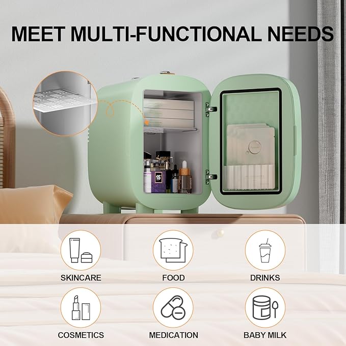 LIGIANT DF01A Skincare Fridge, With 3-Level Dimmable LED Light Mirror, Low Noise 4L Makeup Fridge for Skincare, Cooler & Warmer, Portable Design for Multiple Uses - Bedroom, Office, and Car