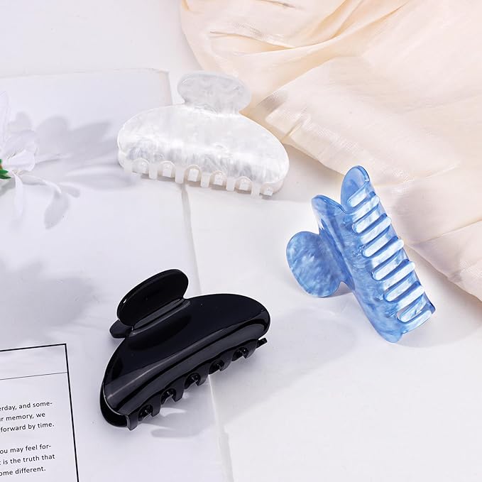 Canitor Hair Claw Clips for Women Acrylic Marbled Hair Clips for Thick Thin Hair Emi Cute Hair Accessories Preppy Teen Girl Gifts Trendy Stuff Black White Blue