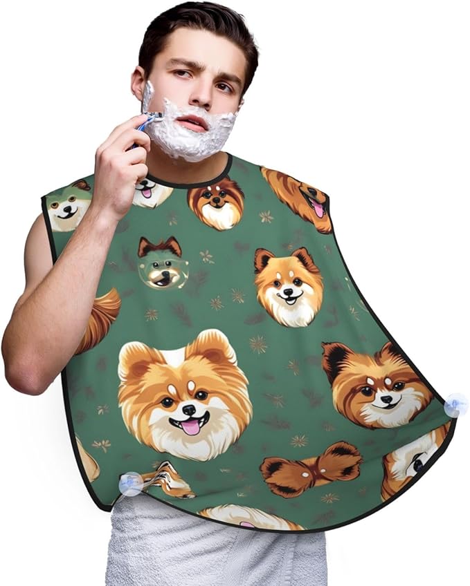 Purple And Teal Flowers Print Beard Bib Shaving Apron, Beard Hair Trimming Cape Gift For Dad
