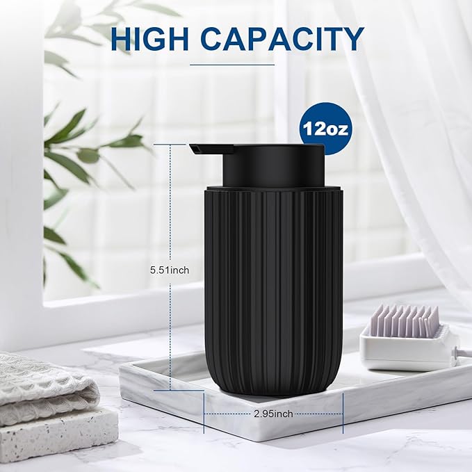 Ceramic Foaming Soap Dispenser, 12 oz Bathroom Foam Hand Soap Dispenser, Refillable Lotion Soap Dispenser with Removable Pump for Kitchen Hand Wash Dispenser, Modern Home Decor (Black)