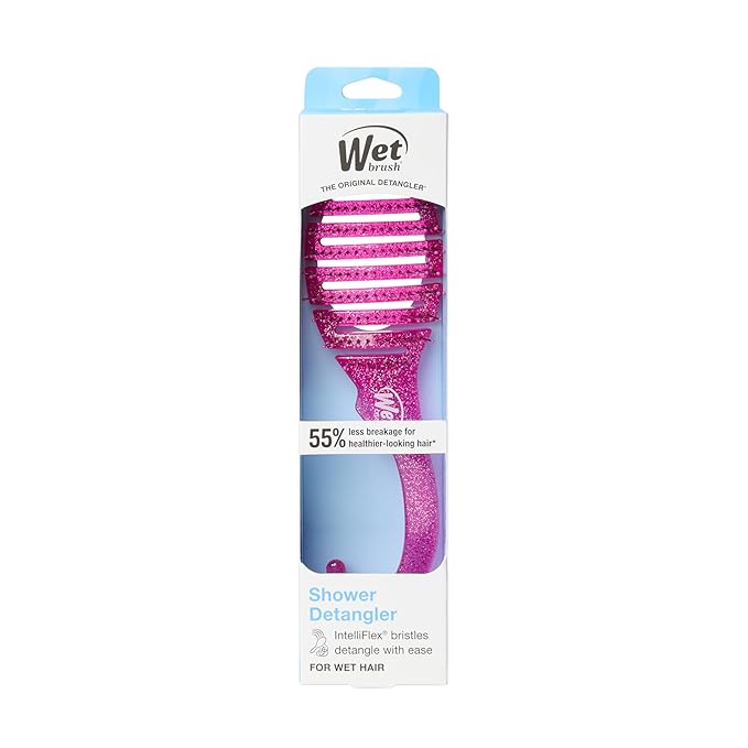 Wet Brush Shower Hair Brush Detangler - Exclusive Ultra-soft IntelliFlex Bristles - Minimizes Pain And Protects Against Split Ends and Breakage - Comb For Women, Men, Wet & Dry Hair - Pink Glitter