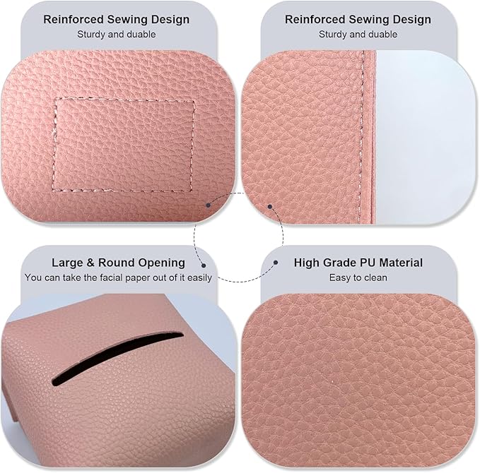 PENGLONG Tissue Box Cover 5X5X5'' PU Leather Tissue Holder Square Tissue Cube Box Organizer for Bathroom Vanity Countertop, Car, Night Stands, Office, Home, Kitchen (1Pack, Pretty Pink)