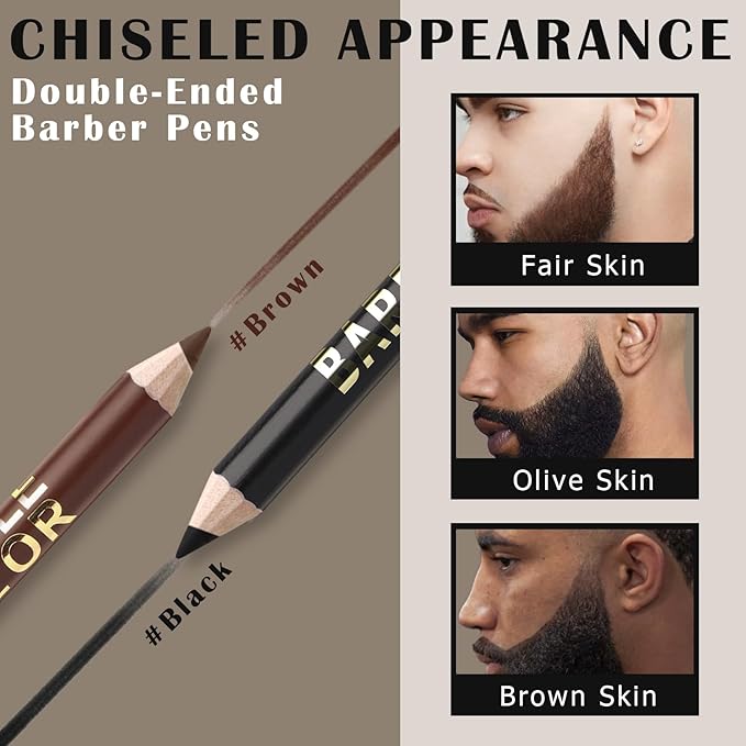 Noerrors 12Pcs Barber Pencil Set Hairline Enhancement Pencils Kit for Lineup Magic Beard Shaping Beard Guide Pen with Sharpener Barber Chalk for Beard Makeup Design for Men Black Tan Brown