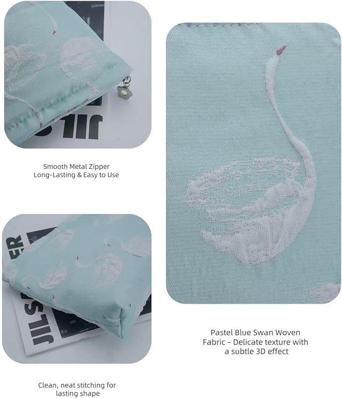 RIKMOXR 2-Pack Swan Print Makeup Bag Set - Large Capacity Light Blue Cosmetic Organizer | Travel Toiletry Pouch for Women Girls (Cute Animal Print, Zipper Closure)