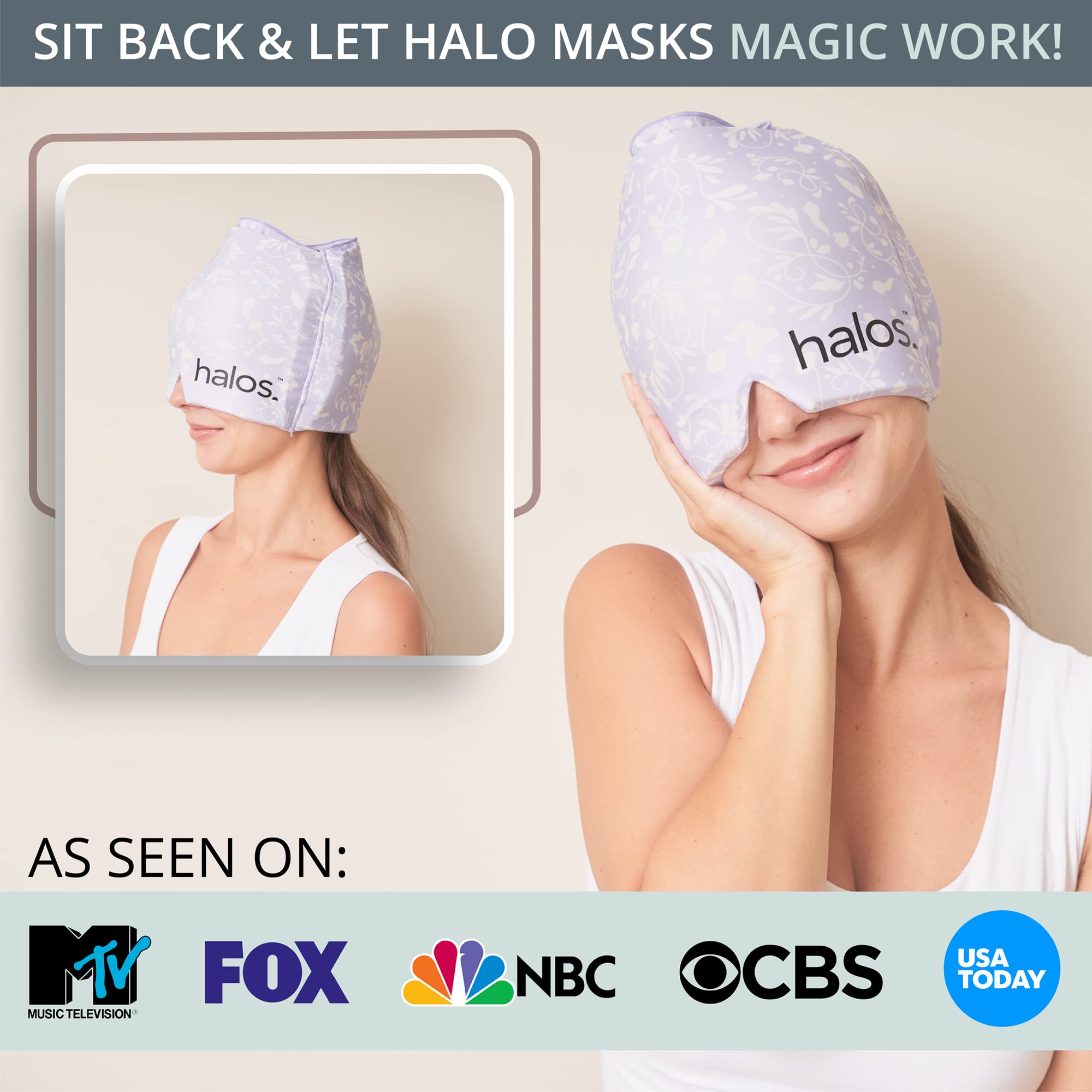 MyHalos® Migraine & Headache Relief Cap, 30% More Gel, Hot & Cold Ice Wrap