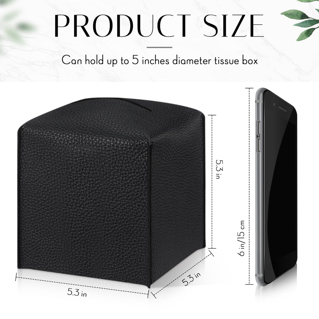 Honeydak 10 Pcs Tissue Box Cover Square Modern PU Leather Tissue Box Holder Decorative Organizer Container for Bathroom Vanity Countertop, Night Stands, Office Desk Car Supply 5.3"x5.3"x5.3"(Black)