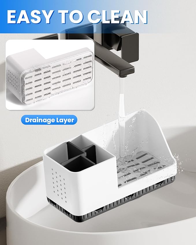Homtalker Toothbrush Holders for Bathroom Counter - Detachable Bathroom Organizer and Storage Electric Toothbrush and Toothpaste Holder, Bathroom Decor Accessories for Countertop, Shower, Sink