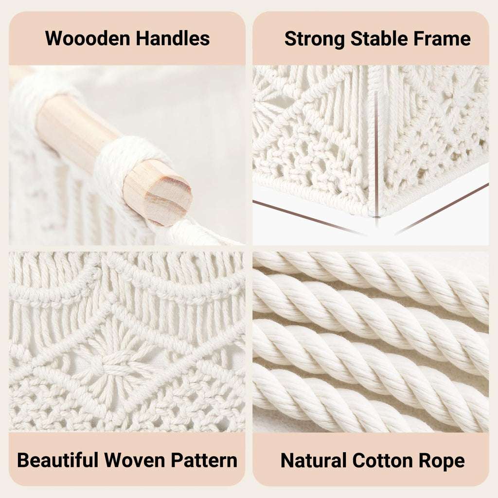 Nonam 2pc Macrame Storage Baskets, Boho Woven Boxes for Home, Weave White
