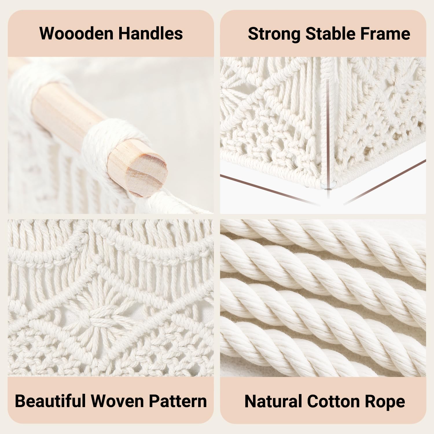 Nonam 2pc Macrame Storage Baskets, Boho Woven Boxes for Home, Weave White